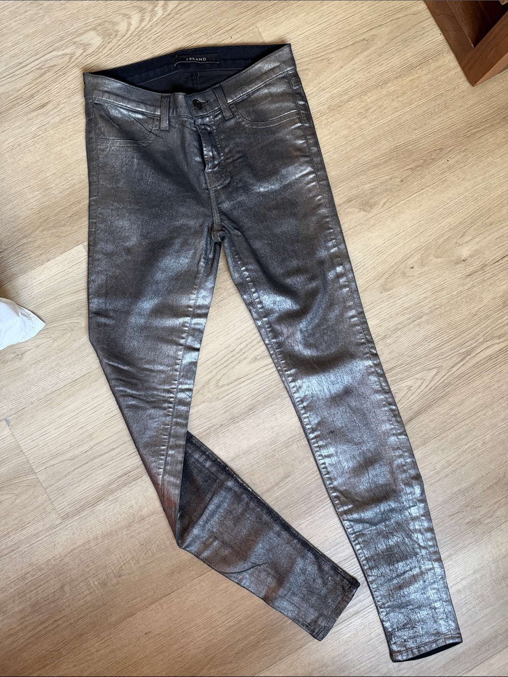 J Brand Metallic Silver Skinny Jeans